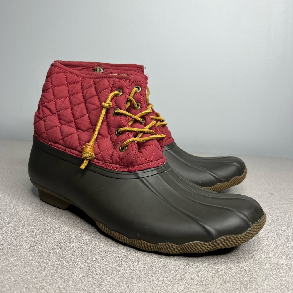 Sperry Top-Sider Saltwater Quilted  Waterproof Duck Boots Red Brown Women's 11